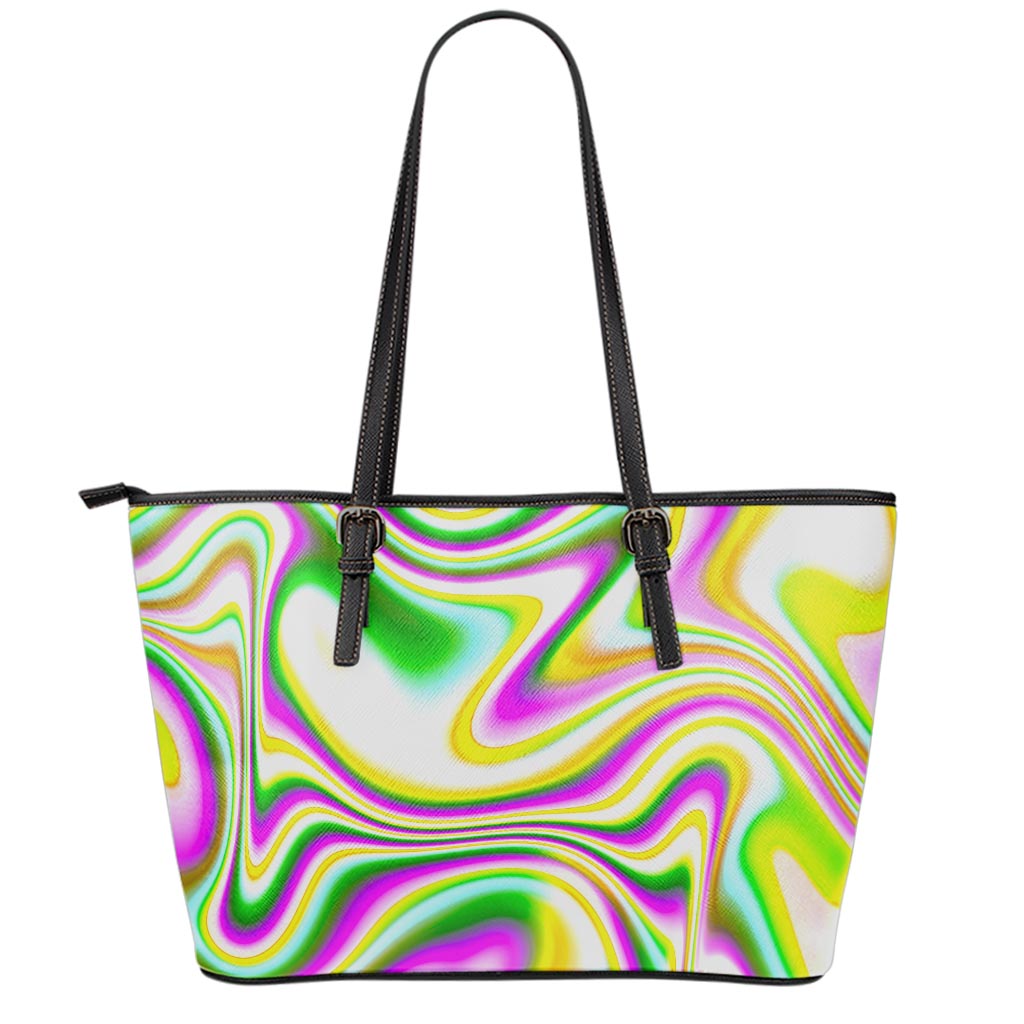 Abstract Holographic Liquid Trippy Print Leather Tote Bag