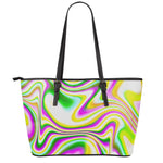 Abstract Holographic Liquid Trippy Print Leather Tote Bag