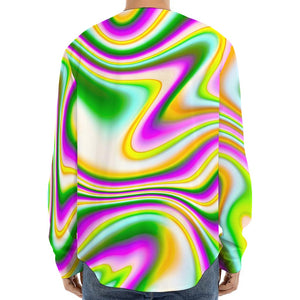 Abstract Holographic Liquid Trippy Print Long Sleeve Baseball Jersey