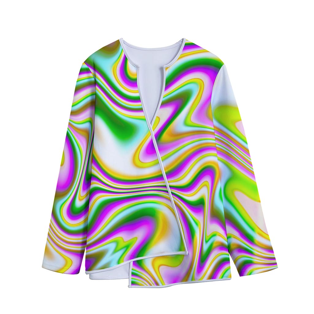 Abstract Holographic Liquid Trippy Print Long Sleeve Short Coat