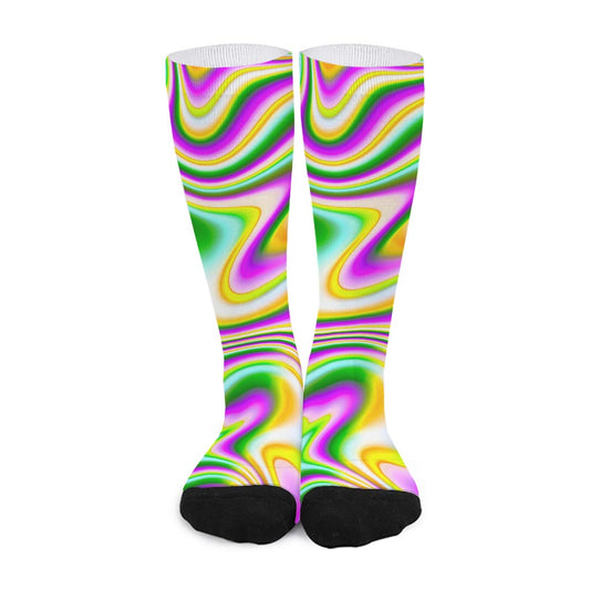 Abstract Holographic Liquid Trippy Print Long Socks