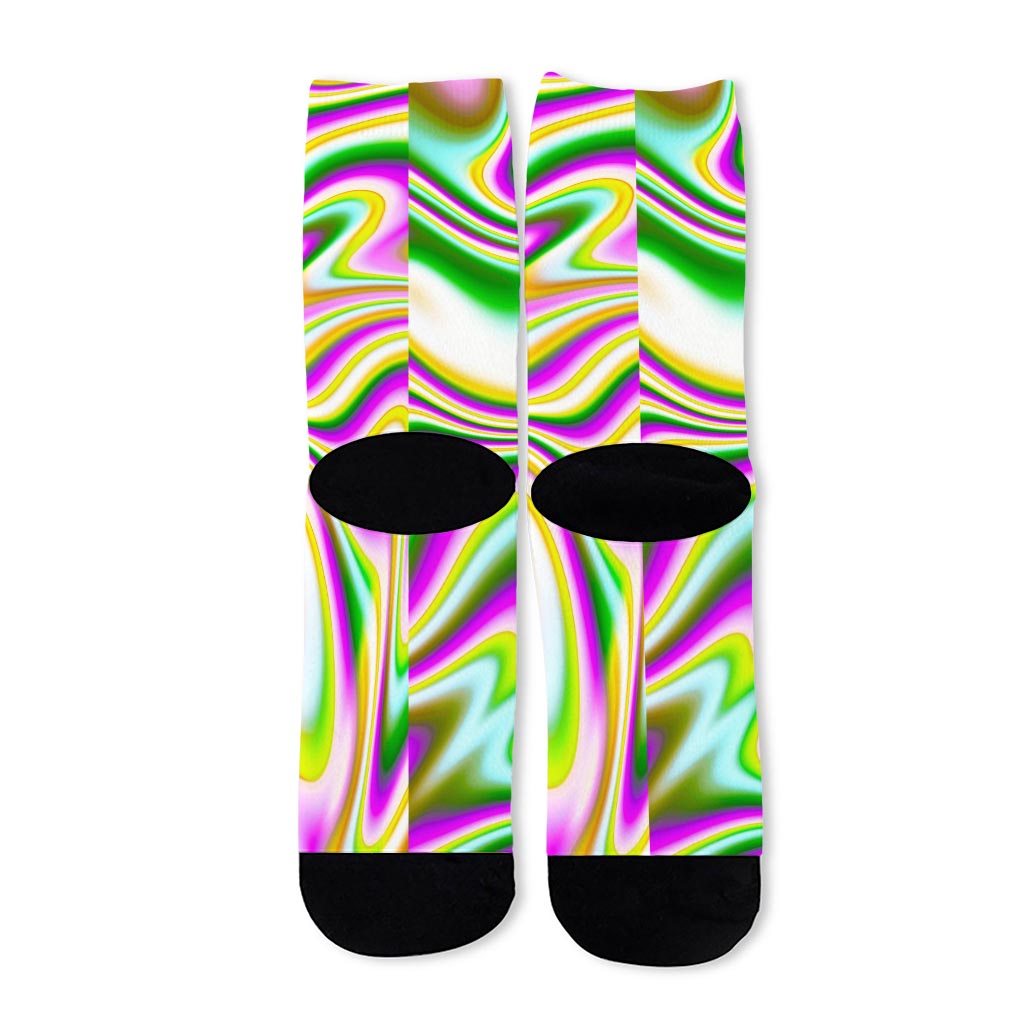 Abstract Holographic Liquid Trippy Print Long Socks