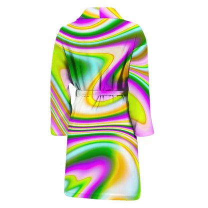 Abstract Holographic Liquid Trippy Print Men's Bathrobe