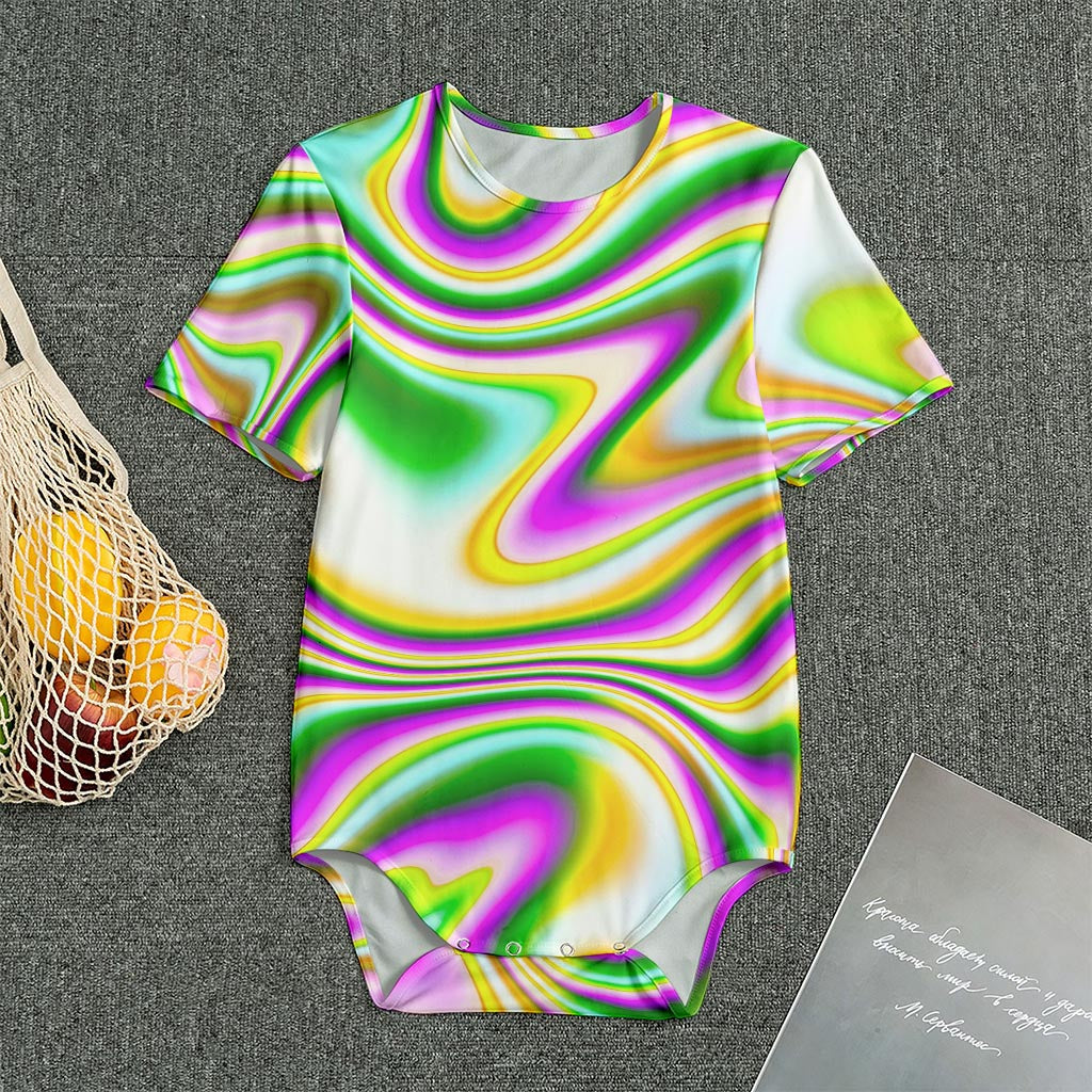 Abstract Holographic Liquid Trippy Print Men's Bodysuit
