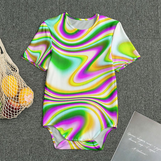 Abstract Holographic Liquid Trippy Print Men's Bodysuit