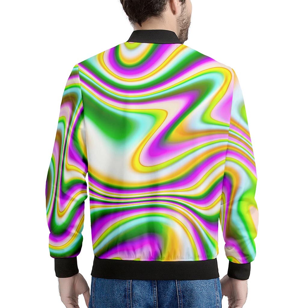 Abstract Holographic Liquid Trippy Print Men's Bomber Jacket
