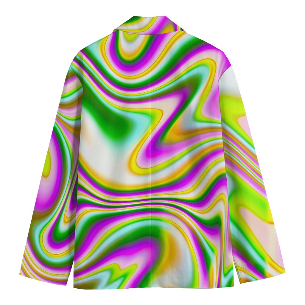 Abstract Holographic Liquid Trippy Print Men's Cotton Blazer
