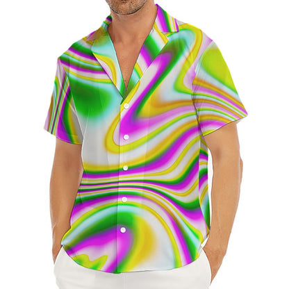 Abstract Holographic Liquid Trippy Print Men's Deep V-Neck Shirt