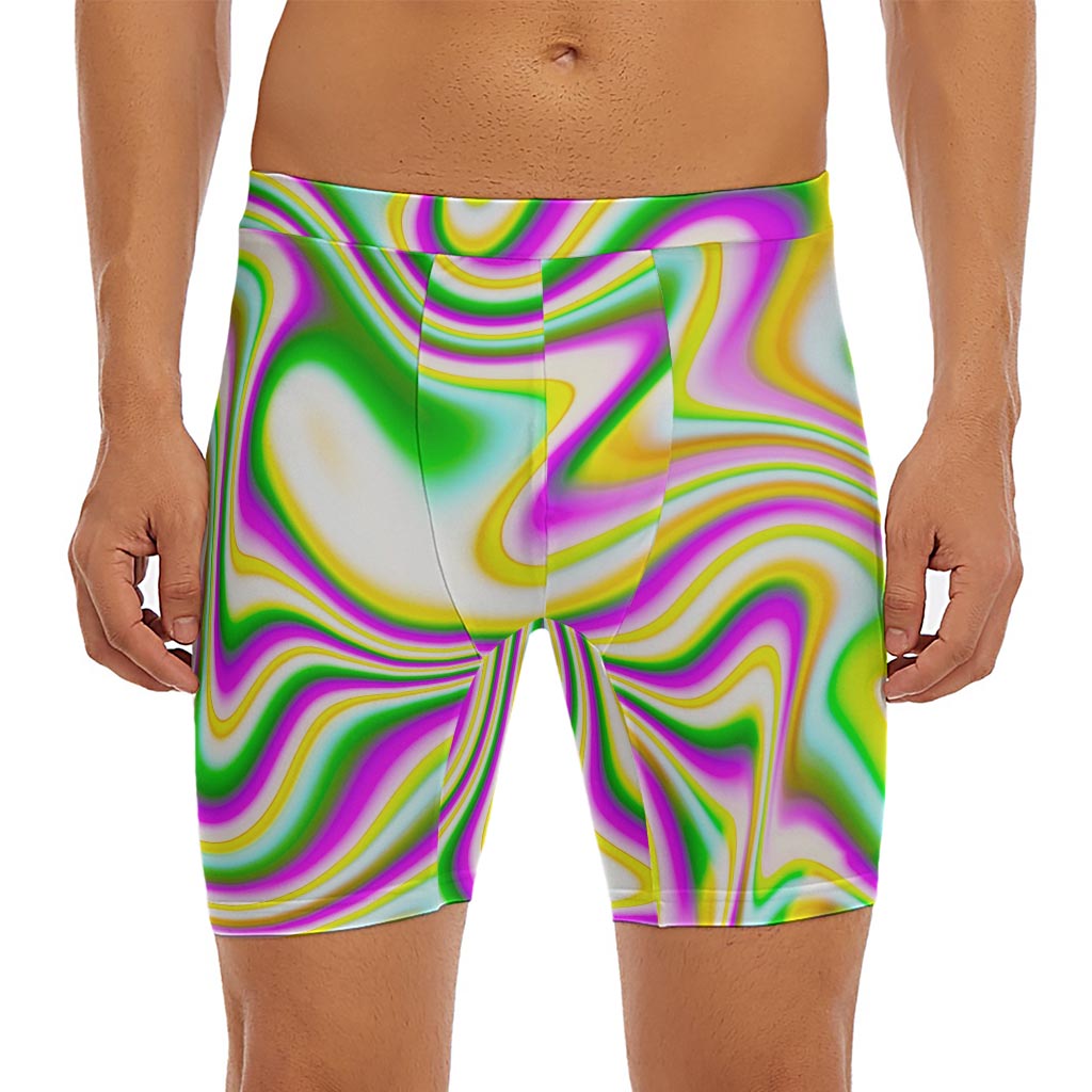 Abstract Holographic Liquid Trippy Print Men's Long Boxer Briefs