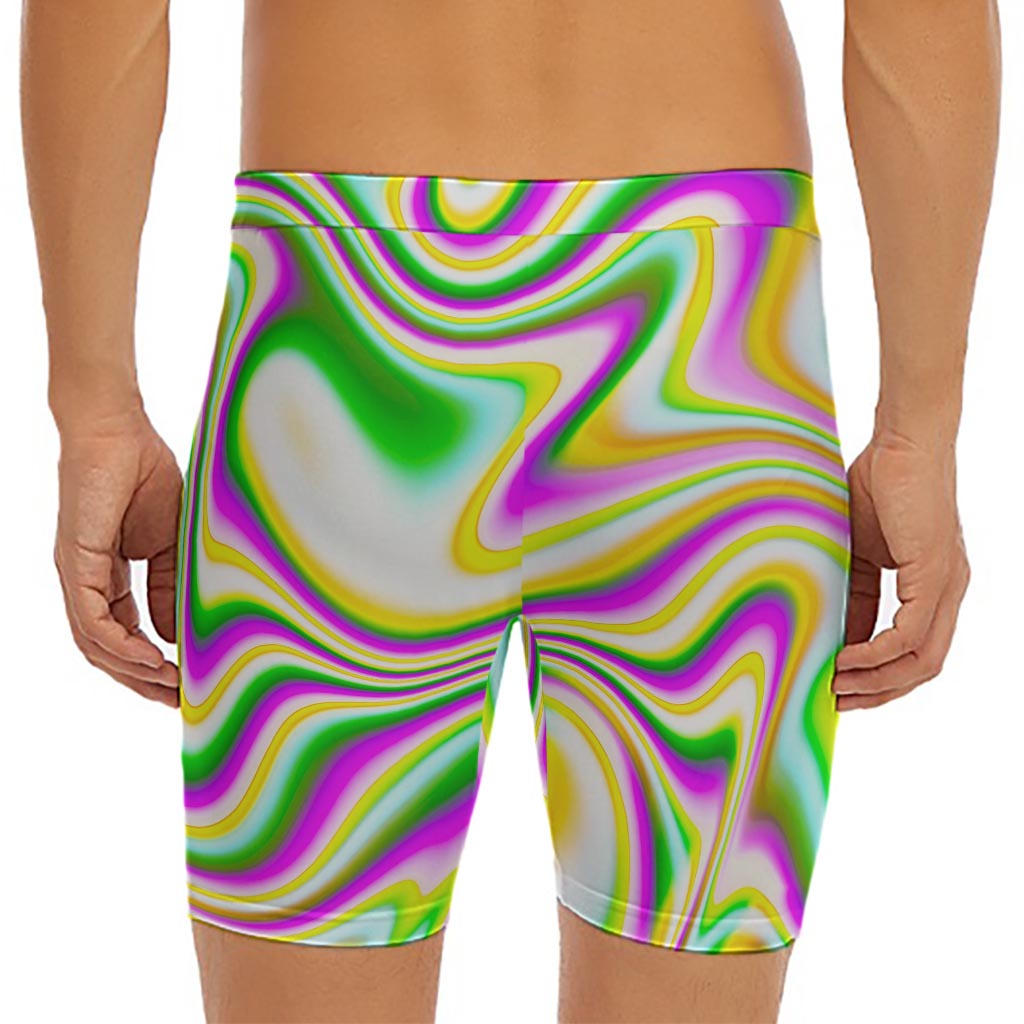 Abstract Holographic Liquid Trippy Print Men's Long Boxer Briefs