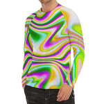 Abstract Holographic Liquid Trippy Print Men's Long Sleeve Rash Guard