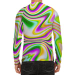Abstract Holographic Liquid Trippy Print Men's Long Sleeve Rash Guard
