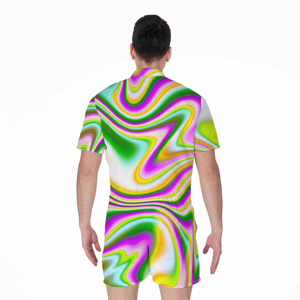 Abstract Holographic Liquid Trippy Print Men's Rompers