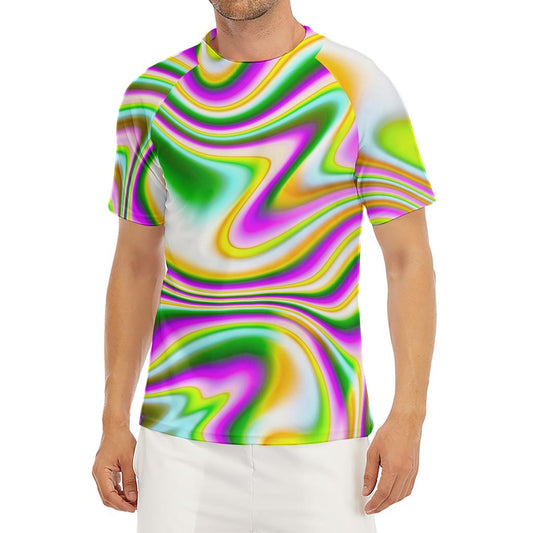 Abstract Holographic Liquid Trippy Print Men's Short Sleeve Rash Guard