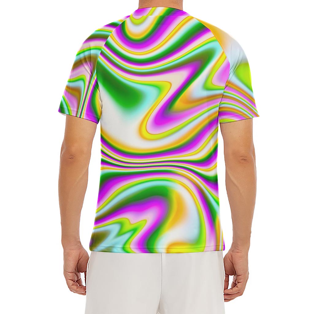 Abstract Holographic Liquid Trippy Print Men's Short Sleeve Rash Guard