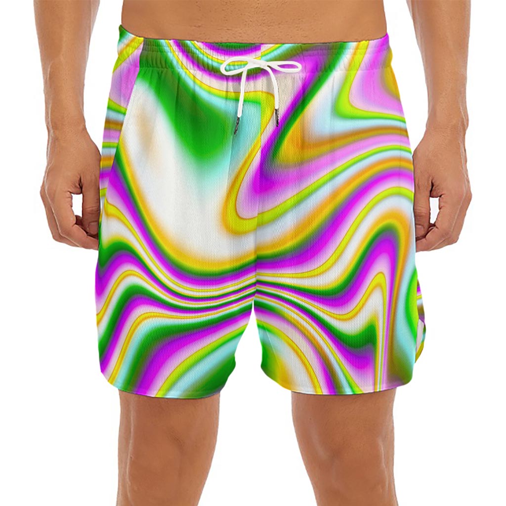 Abstract Holographic Liquid Trippy Print Men's Split Running Shorts