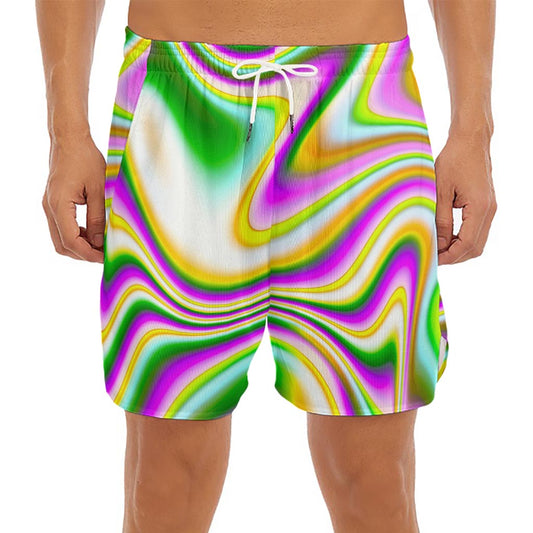 Abstract Holographic Liquid Trippy Print Men's Split Running Shorts