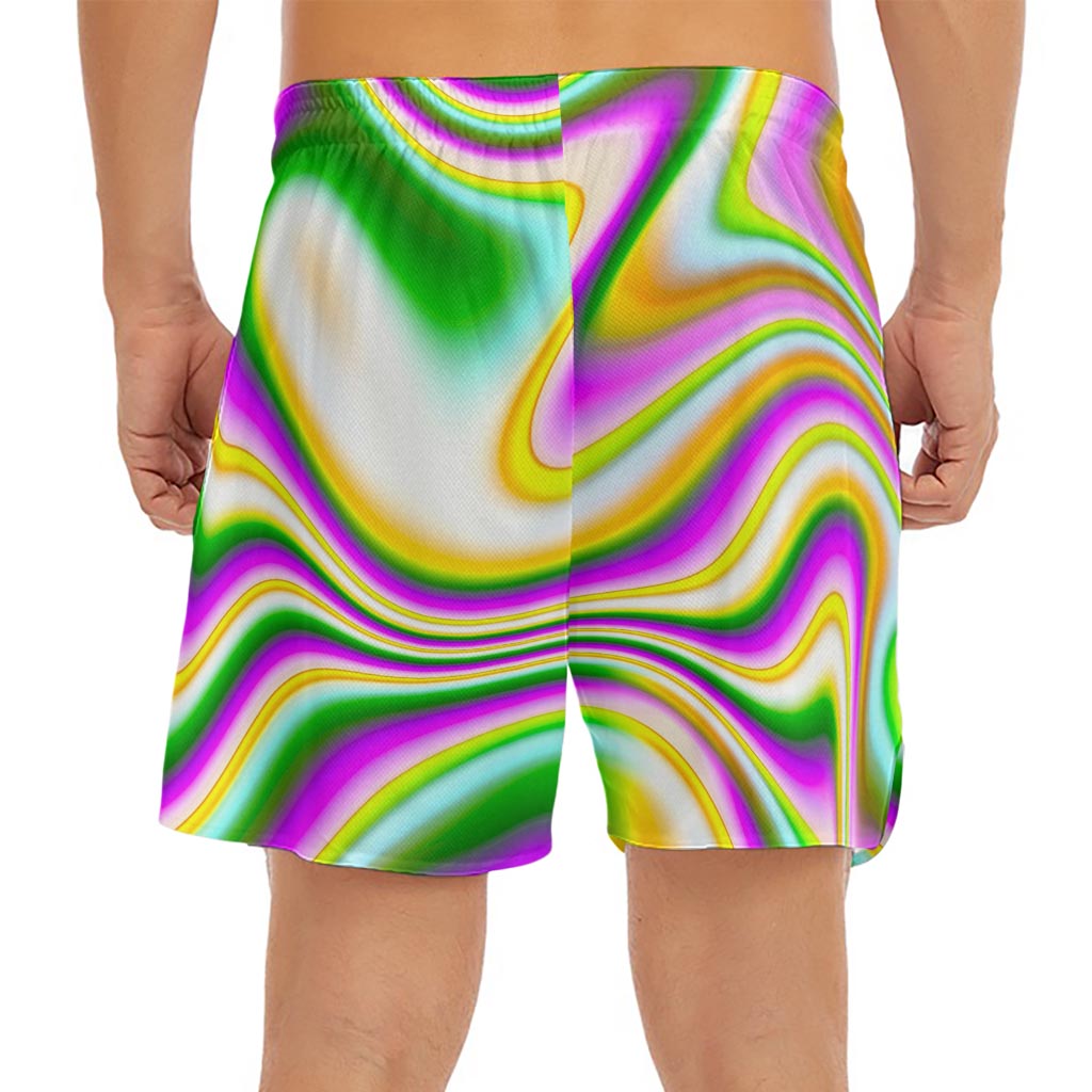 Abstract Holographic Liquid Trippy Print Men's Split Running Shorts