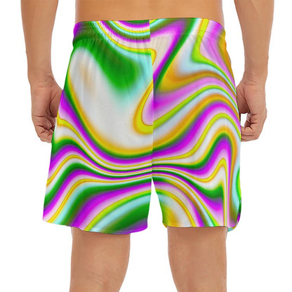 Abstract Holographic Liquid Trippy Print Men's Split Running Shorts