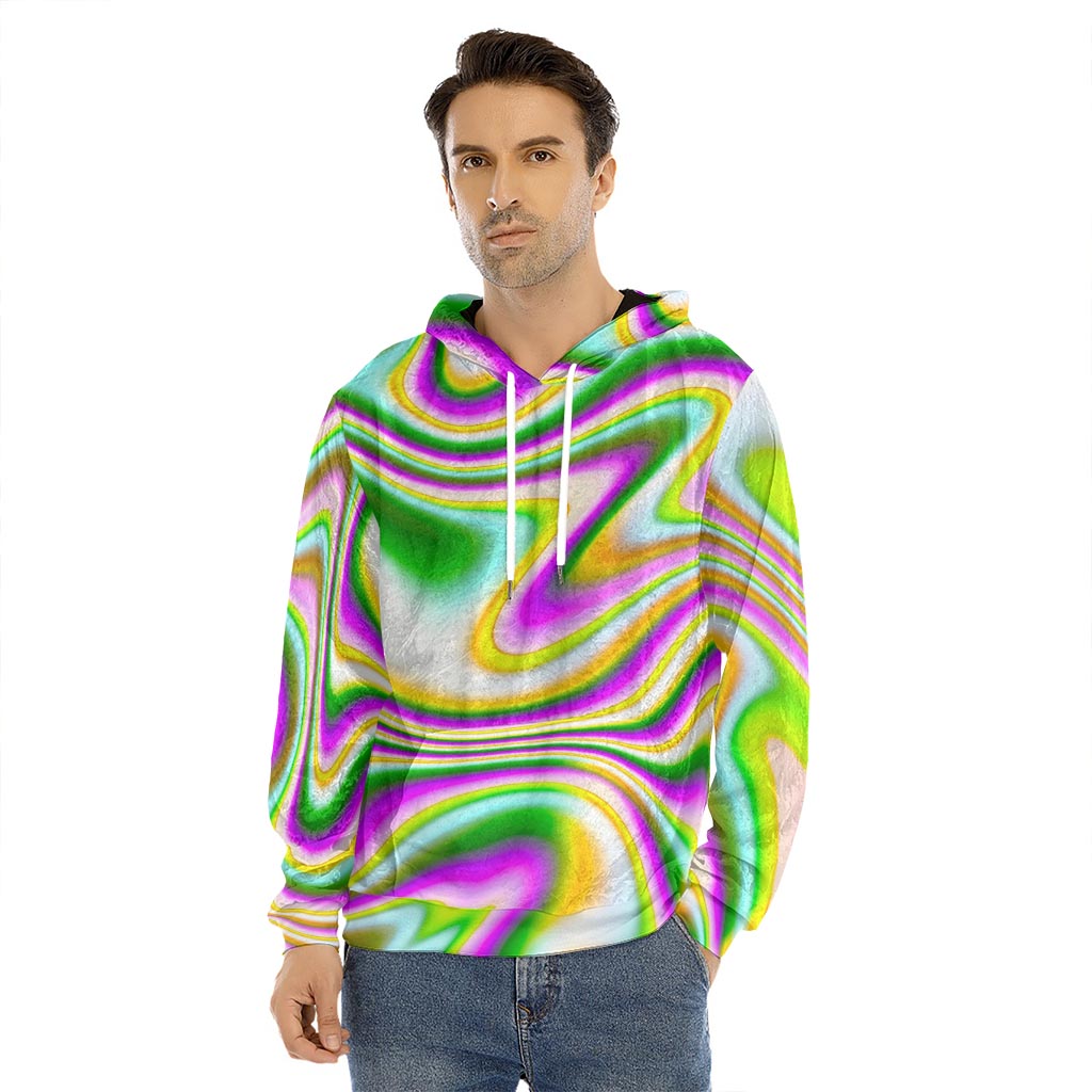 Abstract Holographic Liquid Trippy Print Men's Velvet Pullover Hoodie