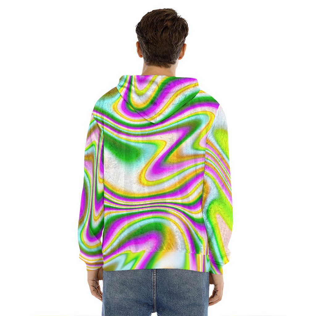 Abstract Holographic Liquid Trippy Print Men's Velvet Pullover Hoodie
