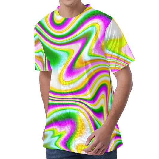 Abstract Holographic Liquid Trippy Print Men's Velvet T-Shirt