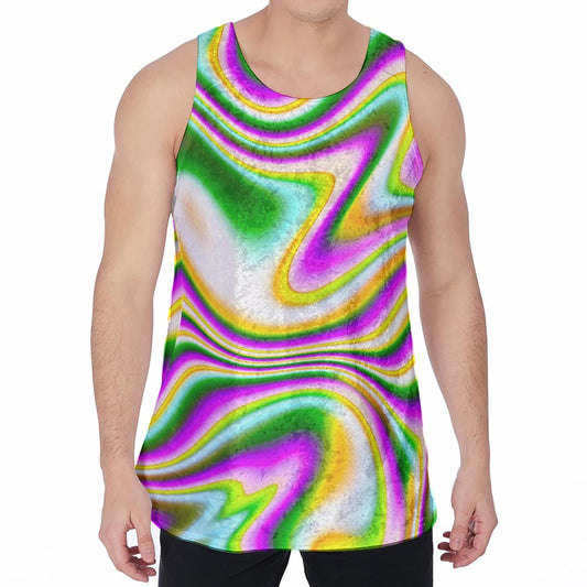 Abstract Holographic Liquid Trippy Print Men's Velvet Tank Top