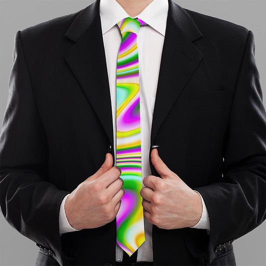 Abstract Holographic Liquid Trippy Print Necktie