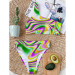 Abstract Holographic Liquid Trippy Print One Shoulder Bikini Top