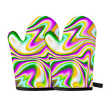 Abstract Holographic Liquid Trippy Print Oven Mitts