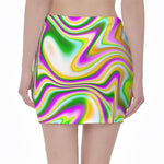 Abstract Holographic Liquid Trippy Print Pencil Mini Skirt