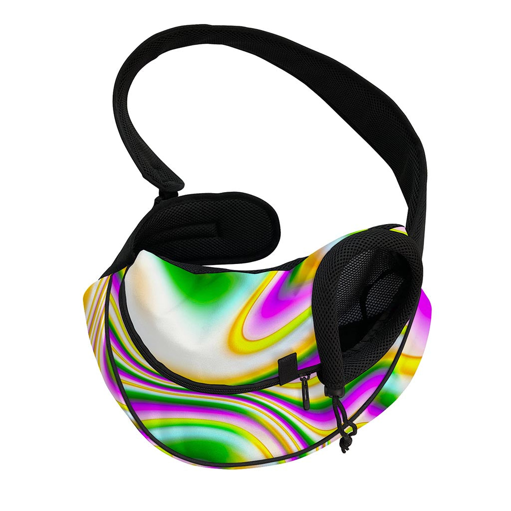 Abstract Holographic Liquid Trippy Print Pet Sling Carrier
