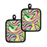 Abstract Holographic Liquid Trippy Print Pot Holders