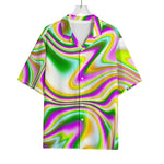 Abstract Holographic Liquid Trippy Print Rayon Hawaiian Shirt