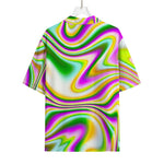 Abstract Holographic Liquid Trippy Print Rayon Hawaiian Shirt