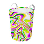 Abstract Holographic Liquid Trippy Print Round Laundry Basket