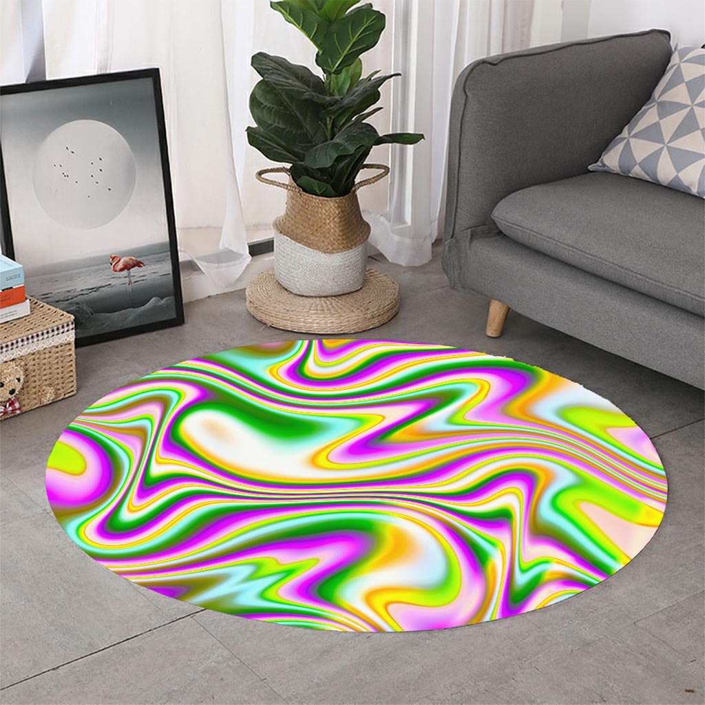 Abstract Holographic Liquid Trippy Print Round Rug