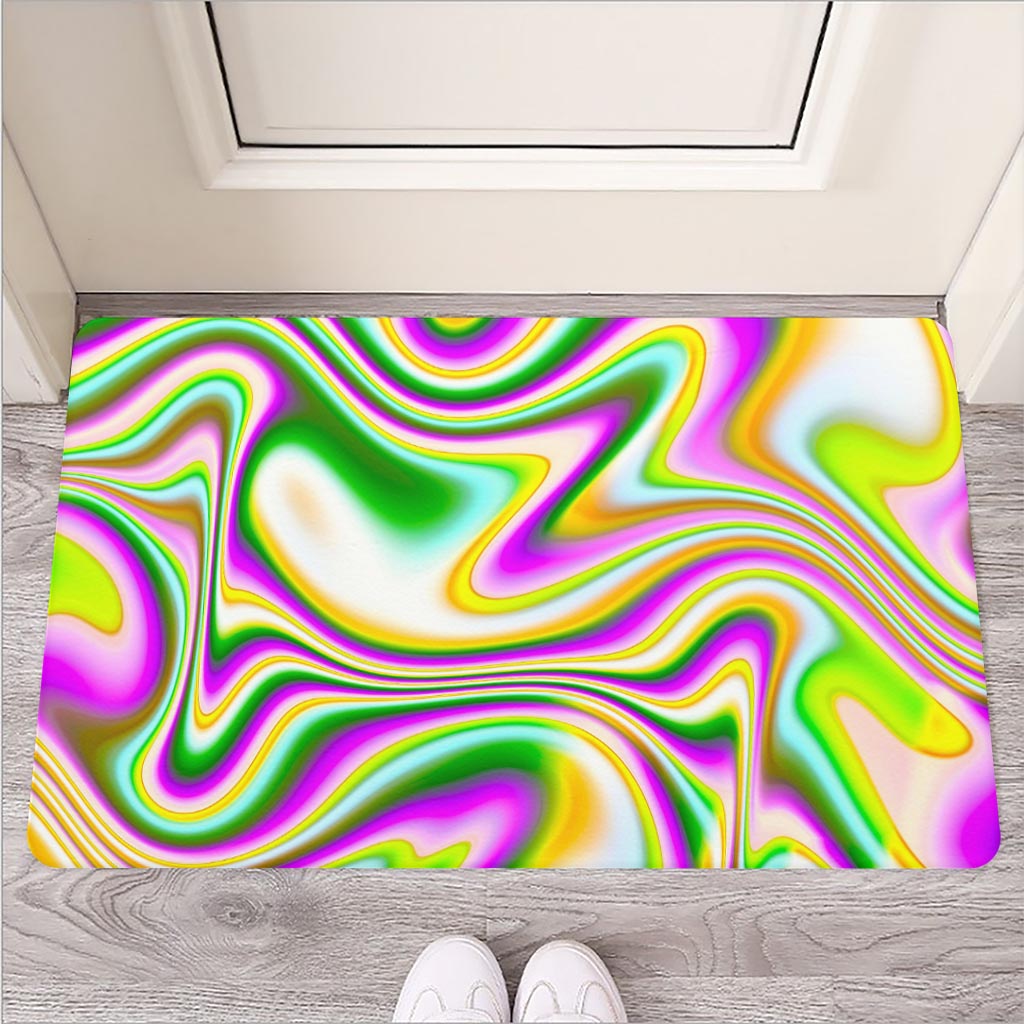Abstract Holographic Liquid Trippy Print Rubber Doormat
