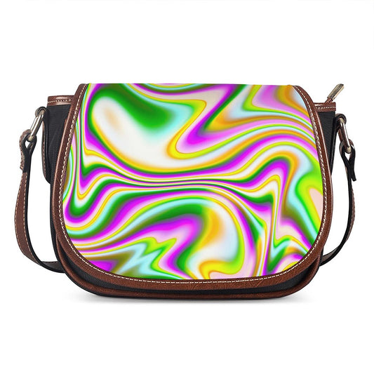 Abstract Holographic Liquid Trippy Print Saddle Bag