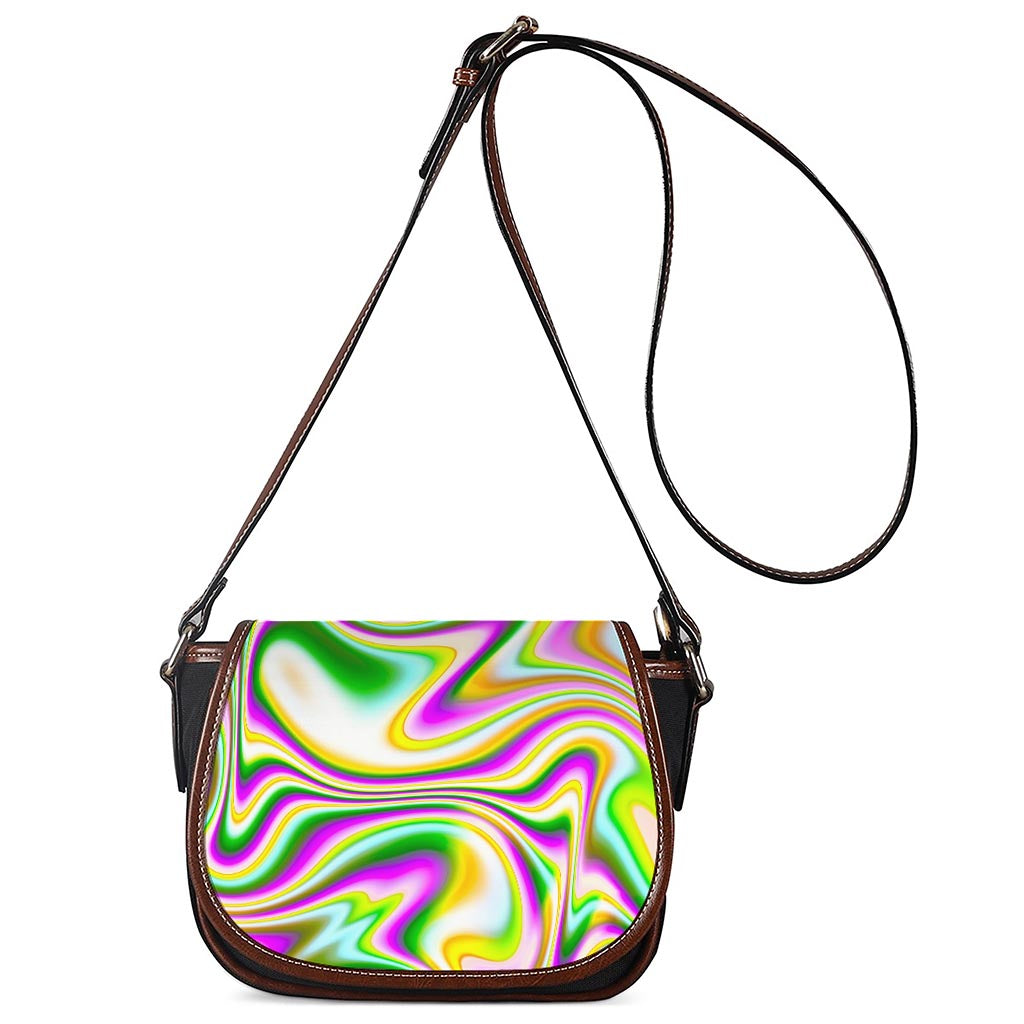 Abstract Holographic Liquid Trippy Print Saddle Bag