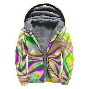 Abstract Holographic Liquid Trippy Print Sherpa Lined Zip Up Hoodie