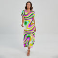 Abstract Holographic Liquid Trippy Print Short Sleeve Maxi Dress