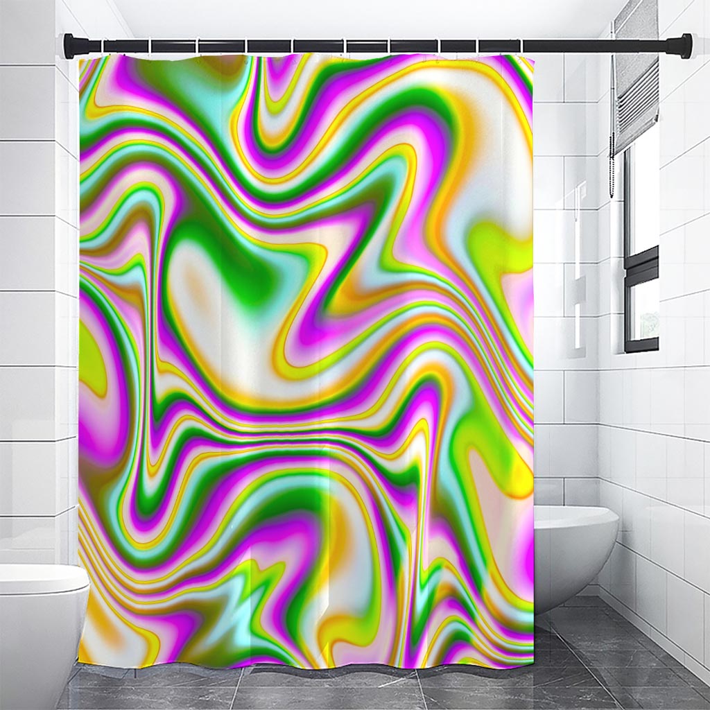 Abstract Holographic Liquid Trippy Print Shower Curtain