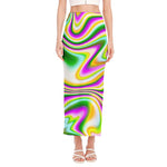 Abstract Holographic Liquid Trippy Print Side Slit Maxi Skirt