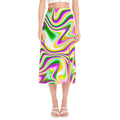 Abstract Holographic Liquid Trippy Print Side Slit Midi Skirt