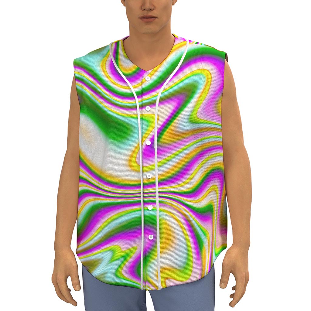 Abstract Holographic Liquid Trippy Print Sleeveless Baseball Jersey