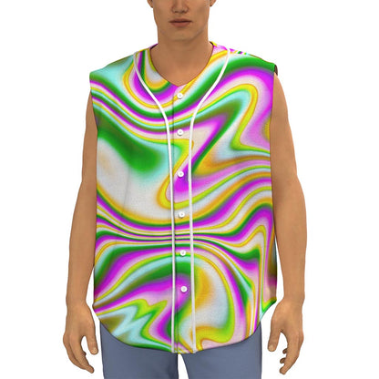 Abstract Holographic Liquid Trippy Print Sleeveless Baseball Jersey