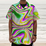 Abstract Holographic Liquid Trippy Print Textured Short Sleeve Shirt