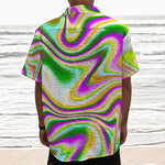 Abstract Holographic Liquid Trippy Print Textured Short Sleeve Shirt