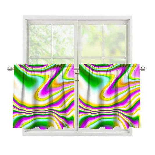 Abstract Holographic Liquid Trippy Print Tier Curtains
